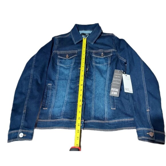 Denim Dark Blue Jean Jacket 1822 Heritage Button-Front Long Sleeve Cotton Size M - Picture 5 of 11